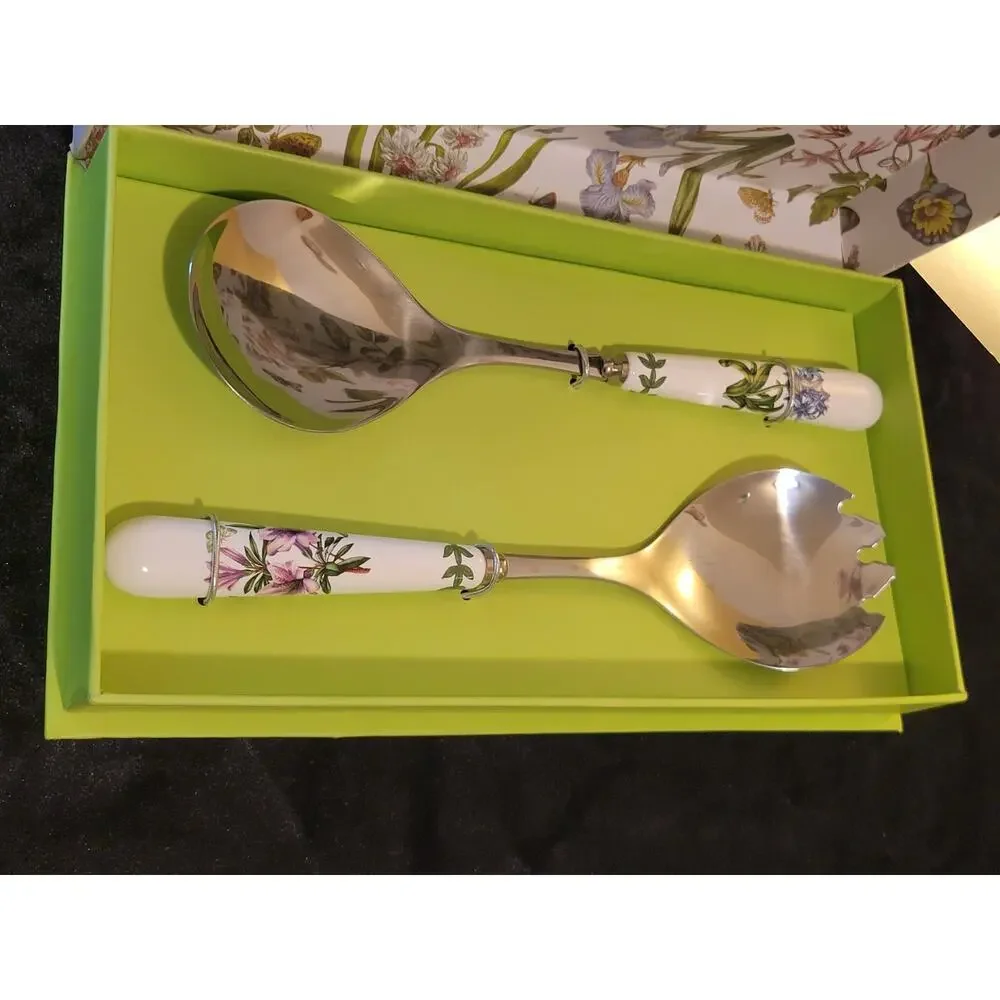 Portmeirion Botanic Garden 2-Piece Salad Servers Set-Stainless Steel & Porcelain